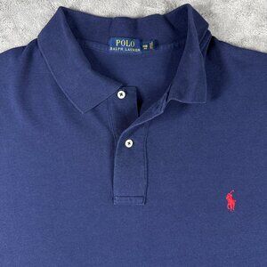Polo Ralph Lauren 3XB Big Navy Blue Polo Shirt Red Pony Cotton Knit